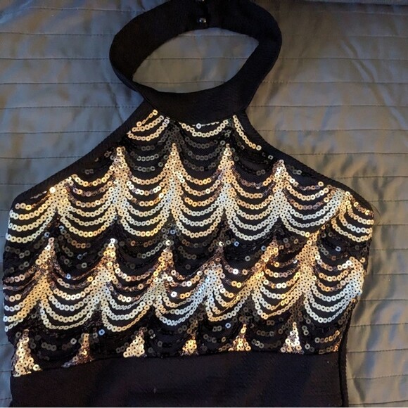 Crystal Doll Black and Gold Sequin Halter Dress, Junior Girls 5 - Picture 9 of 16
